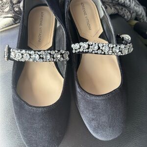 Adrienne Vittadini Black Velvet Flats with Embellished Strap
